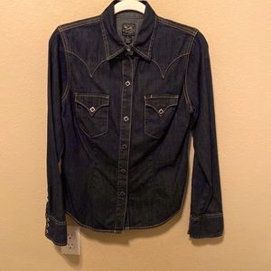 Lucky Brand western denim shirt with black diamond shaped snaps
